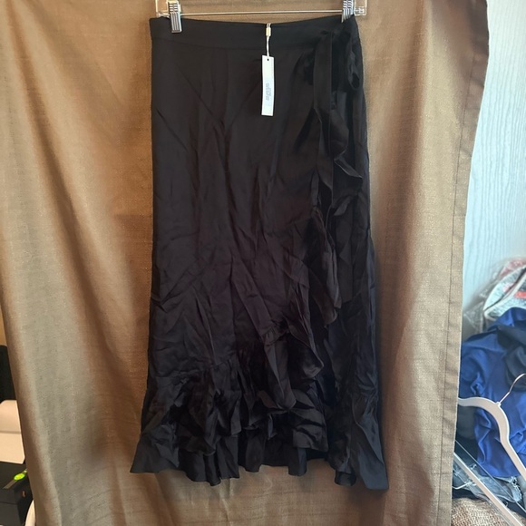 NWT LAVENDER BROWN Wrap Midi Skirt with Ruffle Hem Black...